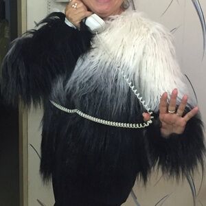 Thread & Supply Faux Fur Shag Plush Fluffy Coat Black & White Ombre Womens M